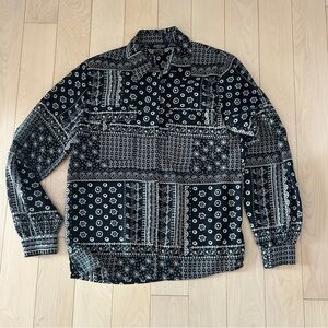 Vintage Black and Tan Printed Long Sleeve Button Up Shirt